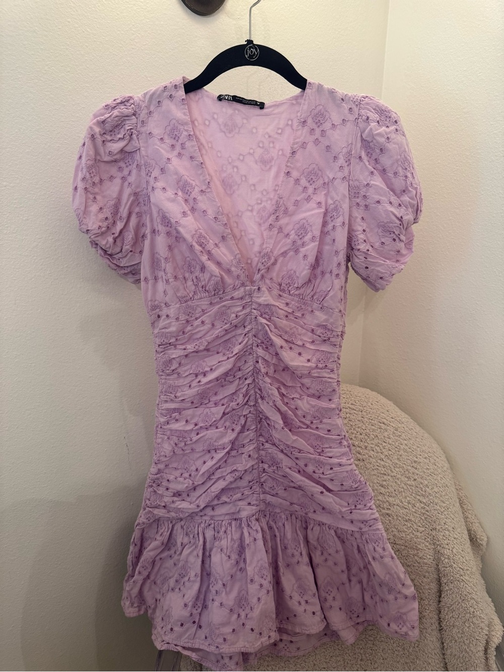 Zara Openwork Embroidered Dress in Light Lilac
